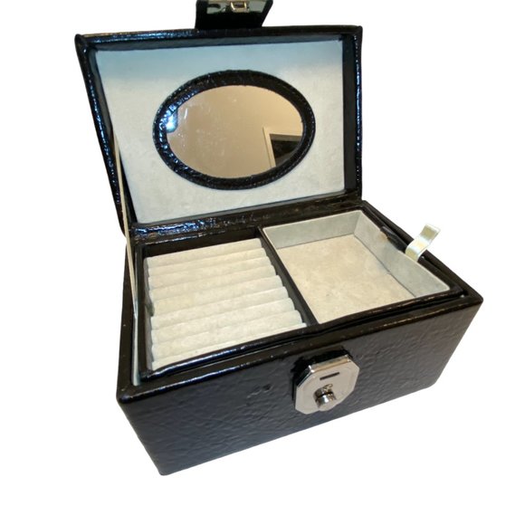 Black Jewelry Carry Case Faux Leather Handle *read* - Picture 3 of 8